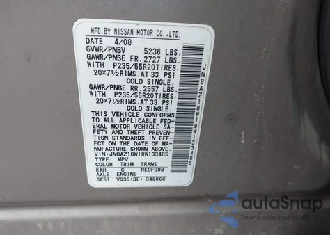 2009 Nissan Murano Le z USA, uszkodzony, nr VIN JN8AZ18W19W133485